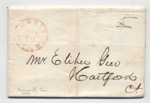 1846 Terryville CT red CDS stampless folded letter [6203.29]