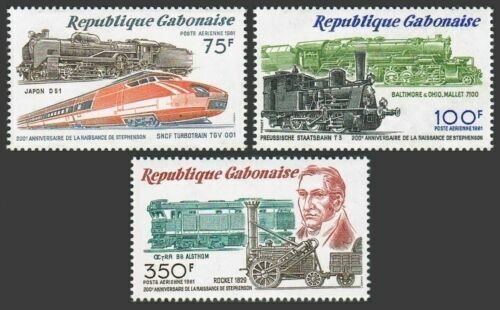 EDSROOM-6181 Gabon C249-51 MNH George Stephenson Locomotives