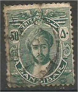 ZANZIBAR  1913, used 50c  Sultan Khalifa Scott 127