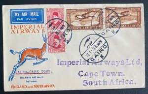 1932 Cairo Egypt First Flight Airmail Cover FFC To Cape Town south Africa Imperi