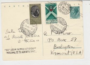 Italy 1957 Celeb. Italian Grand Prix Stamps & Cancels Card to USA ref  22443