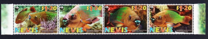 Nevis WWF Rainbow Parrotfish Strip of 4v 2007 MNH SC#1510a-d SG#2015-2018