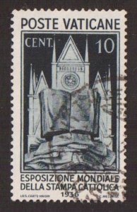 Vatican City  #48  used  1936 World exhibition  Catholic Press  10c