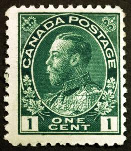 Canada #104viii 1c Dark Green 1911 King George V with Hairlines Fresh *MNH* Rare