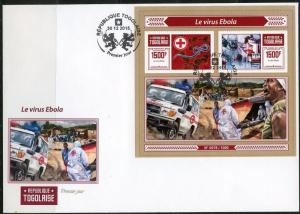 TOGO 2015 EBOLA VIRUS RED CROSS  SOUVENIR SHEET FIRST DAY COVER