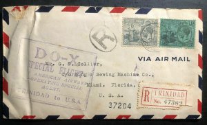 1931 Trinidad & Tobago DOX Special First Flight Cover FFC to Miami FL USA