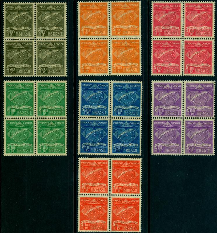 BRAZIL 1927 AIRMAIL - CONDOR SYNDICATE set - 1st print Sc# 1CL1-7 mint MNH blk 4