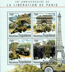 Togo 2014 - World War II, Liberation of Paris, Eiffel Tower - Sheet of 4 - MNH