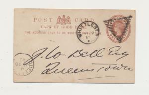 CAPE OF GOOD HOPE 1888 WHITTLES CDS +TRIANGLE ON 1d CARD TO QUEENS TOWN