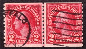 US 599a 2c Washington Used Line Pair SCV $350