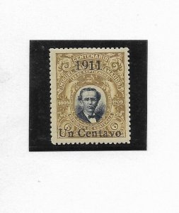 GUATEMALA 1911 MIGUEL GARCIA GRANADOS SURCHARGED IN BLACK 1C ON 6C MLH SC 143