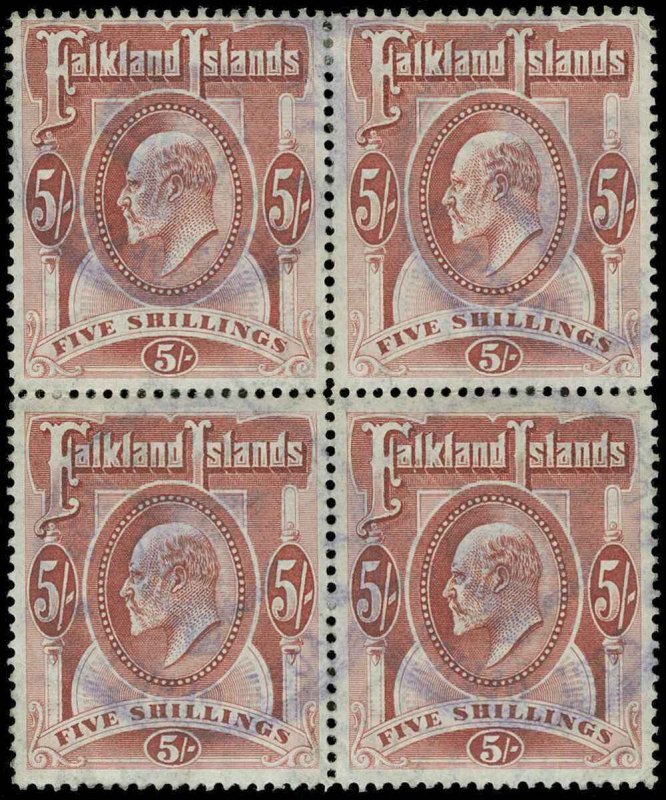 Falkland Islands Scott 29 Gibbons 50 Block of Stamps