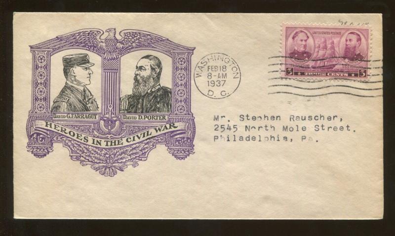 Admirals David Farragut David Porter First Day Issue Washington 1936 Stamp #792 