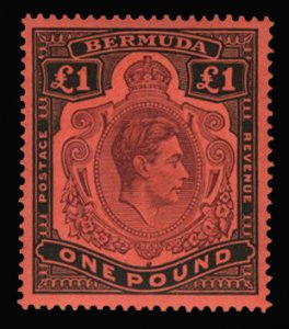 Bermuda #128var (SG 121b) Cat£90, 1938-53 George VI, £1 pale purple and bla...