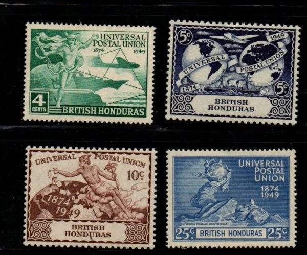 British Honduras Sc 137-140 1949 UPU Anniversary stamp set mint