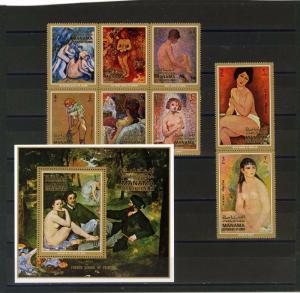 MANAMA 1971 PAINTINGS NUDES SET OF 8 STAMPS & S/S PERF.MNH 