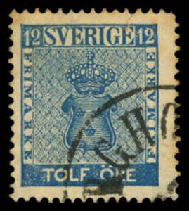 SWEDEN Sc 8 F-VF/USED - 1858 12o - Coat of Arms