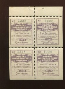 15T41 Postal Telegraph Co. Booklet Pane of 4 Stamps (Bz 630)