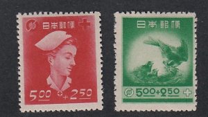 Japan # B9-10, Nurse & Bird, Mint LH, 1/3 Cat.