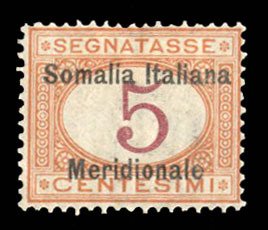 Italian Colonies, Somalia #J1 Cat$26, 1906 5c buff and magenta, lightly hinged