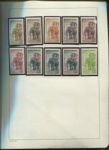 88+ ROYAUME DU LAOS 1958 ELEPHANTS ISSUE IMPERFORATE TRIAL COLOR PROOF STAMPS