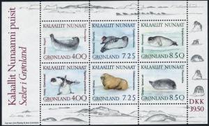 Greenland 233-238,238a sheet,MNH.Michel 211-216,Bl.3. Walrus and Seals,1991.