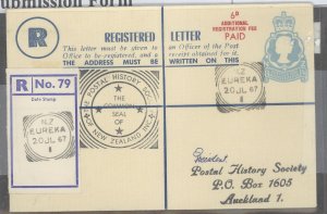 New Zealand  1967 1'4c + 6c reg. env., registration receipt at back