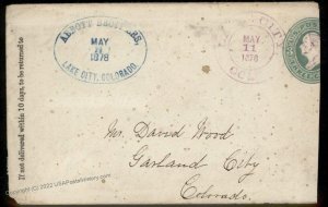 USA 1878 Colorado LAKE CITY COLO Violet Maltese Cross Cover CONTENTS Ex Da 99085