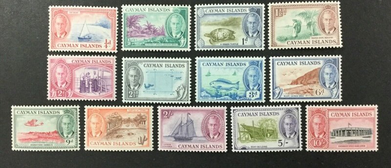 CAYMAN ISLANDS #122-134, 1950 KGVI set of 13. FVF, MNH. CV $81.20. (BJS).