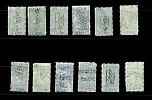 GREAT BRITAIN LOT OF 12 USED FOREIGN BILL TAX REVENUES I,2,3,5 & 10 SHILLINGS