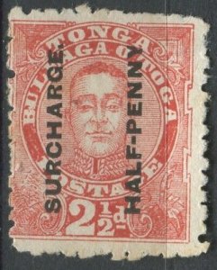 Tonga 1895 SG29 ½d on 2½d vermilion King George II MLH