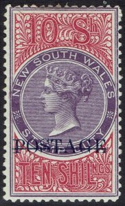 NEW SOUTH WALES 1894 QV POSTAGE 10/- PERF 12