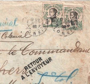 France Cols INDOCHINA Hanoi RETOUR Cherbourg 1906? Cover Front {samwells}MA808