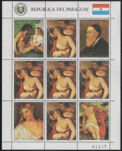 Paraguay 1986 MNH Sc 2163 5g Cupid Blindfolded by Venus Rubens Sheet of 5 + l...