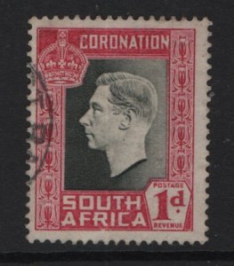 South Africa #75a  used 1937  coronation  .   1d .  single .  English