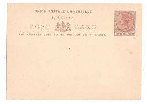 Lagos British Colony Postal Stationery Card Penny Halfpenny QV 1880s Unused