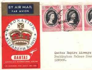 MALAYA USED *COCOS ISLANDS* Air 1953 FDC QEII Coronation QUANTAS First Day MA96