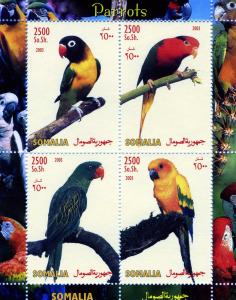 Somalia 2003 EXOTIC BIRDS PARROTS Sheet (4) Perforated Mint (NH)