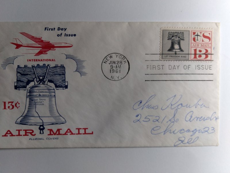 SCOTT #C62 FIRST DAY OF ISSUE LIBERTY AIR MAIL FLUEGEL CACHET