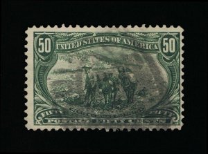 GENUINE SCOTT #291 F-VF USED 1898 SAGE GREEN 50¢ TRANS-MISSISSIPPI EXPO ISSUE