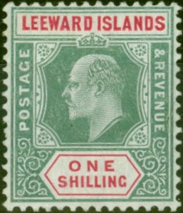 Leeward Islands 1908 1s Green & Carmine SG35 Fine & Fresh MM 