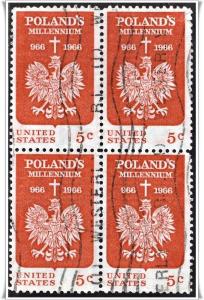 SC#1313 5¢ Poland's Millenium Block of Four (1966) Used