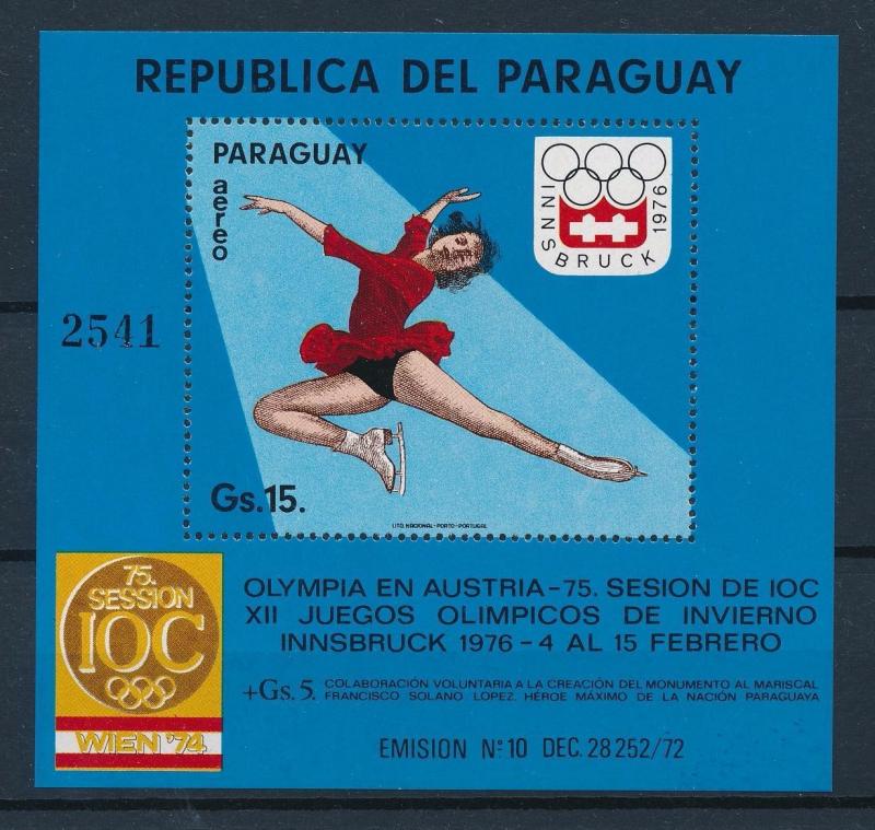 [55089] Paraguay 1974 Olympic games Innsbruck Figure skating MNH Sheet