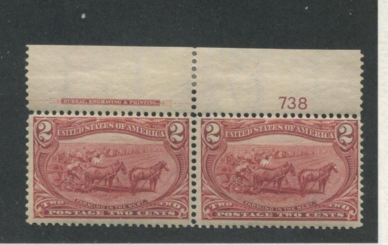 1898 US Stamps #286 2c Mint F/VF Plate # Pair Imprint Catalogue Value $145 