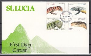 St. Lucia, Scott cat. 661-667. Reptiles issue. First Day Cover. ^