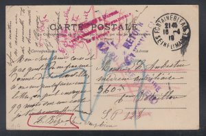 France 1918 WWI Military Postcard Soldier 360th Battalion Returned to Sender