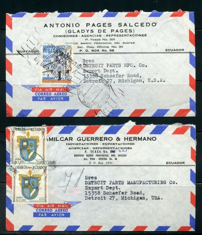 ECUADOR LOT OF 19 COMMERCIAL AIR MAILS COVERS MOSTLY 1950'S  AS SHOWN