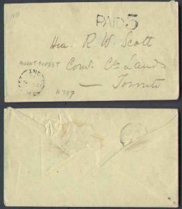 Canada-cover #6108-Stampless-Toronto-Wellington-Mount Forest ,Ont-My 16 1873 sin