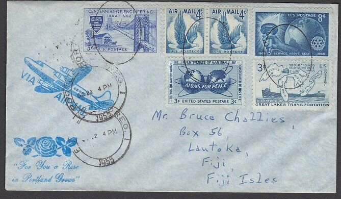 USA 1955 cover with nice franking to LAUTOKA, FIJI. + Bird Cinderella.......M113