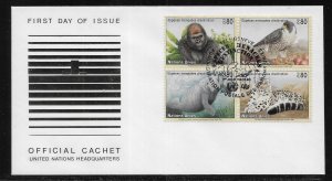 UN Geneva 231a, 228-31 Endangered Species on Headquarters Cachet FDC